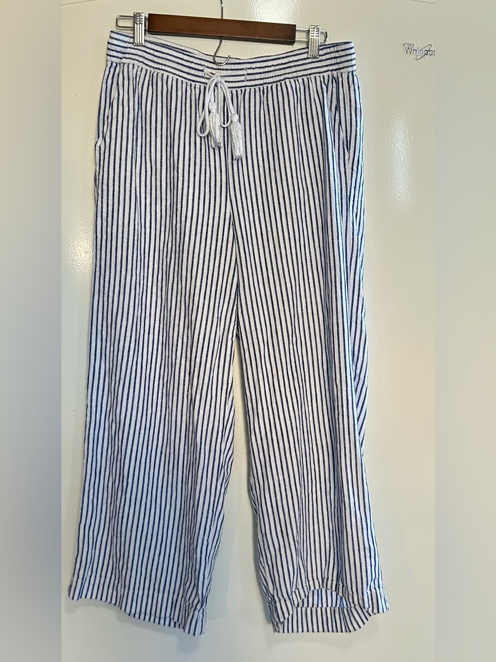 Anne Klein Linen Blend Wide Leg Pants in Chambray Stripe Sz Small